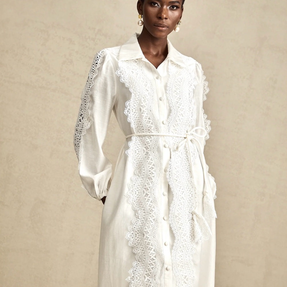 Elegant White Lace Trim Dress